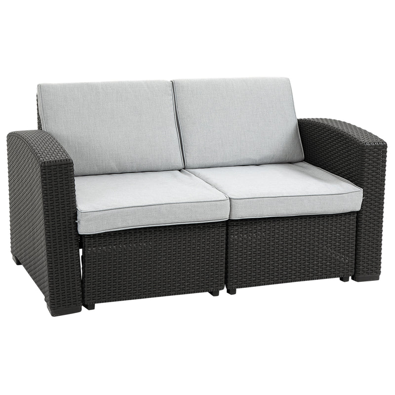 Divano da Giardino 141x71x75 cm in Polipropilene Effetto Rattan Grigio e Nero-1