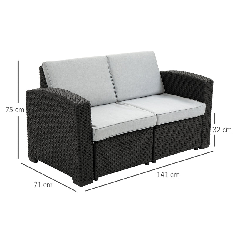 Divano da Giardino 141x71x75 cm in Polipropilene Effetto Rattan Grigio e Nero-3