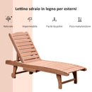 Lettino Prendisole da Giardino 182x60x35 cm con Ruote e Vassoio Estraibile in Legno-4