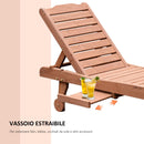 Lettino Prendisole da Giardino 182x60x35 cm con Ruote e Vassoio Estraibile in Legno-6