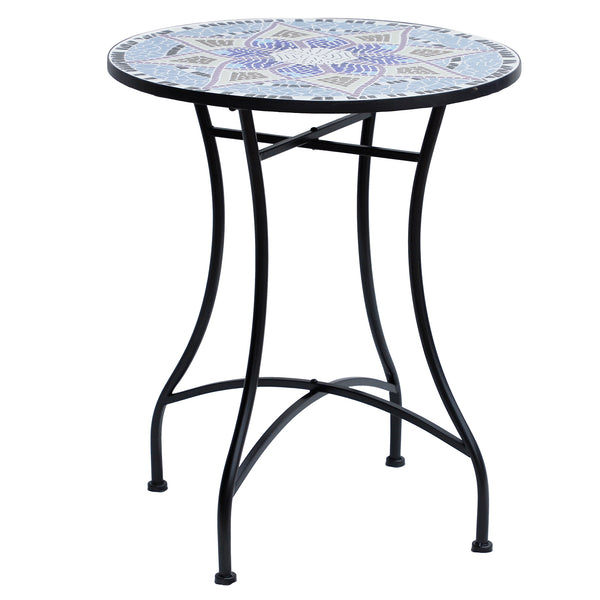 acquista Tavolino da Giardino in Ceramica a Mosaico Blu e Bianco Ø60x71 cm