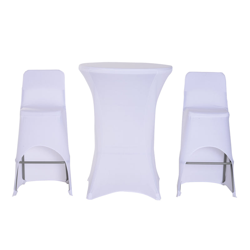 Set Tavolino e 2 Sedie da Bar con in Tessuto e Metallo Bianco -3