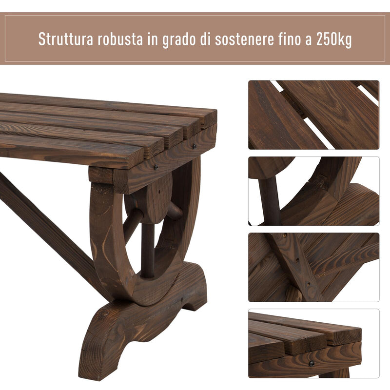 Panchina da Giardino 2 Posti 105x50x53 cm in Legno di Abete Effetto Bruciato  Design a Ruota-6