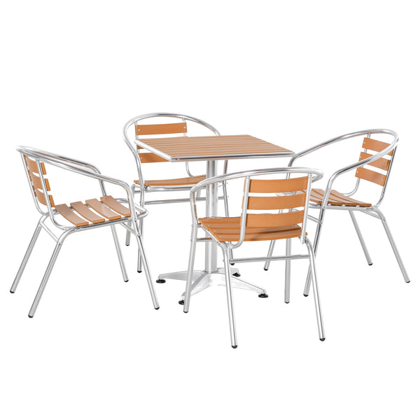 Set Tavolo e 4 Sedie da Giardino in Alluminio Effetto Legno prezzo