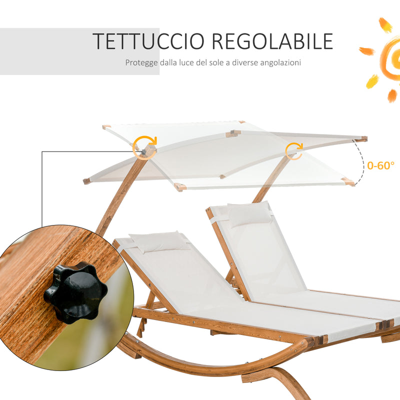 Lettino Prendisole Doppio da Giardino 210x155x175 cm in Legno e Textilene  Beige