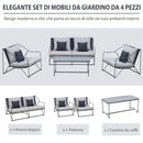 Set Salotto da Giardino Divano 2 Poltrone e Tavolino in Metallo e Textilene Grigio-4