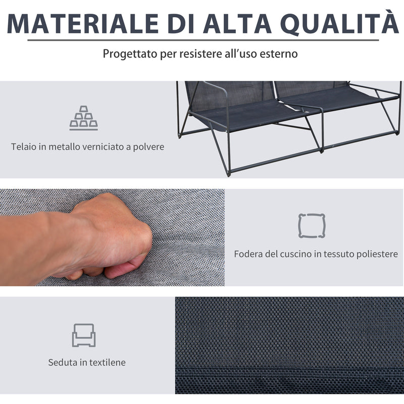 Set Salotto da Giardino Divano 2 Poltrone e Tavolino in Metallo e Textilene Grigio-6