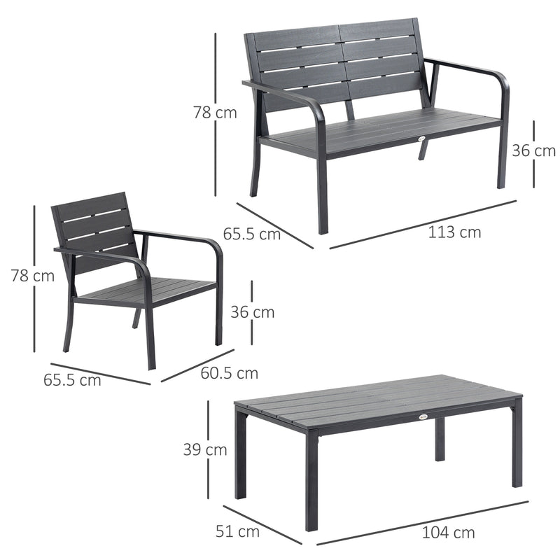 Set Salotto da Giardino Divano 2 Poltrone e Tavolino in Acciaio e HDPE Caffè-3