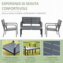 Set Salotto da Giardino Divano 2 Poltrone e Tavolino in Acciaio e HDPE Caffè-5