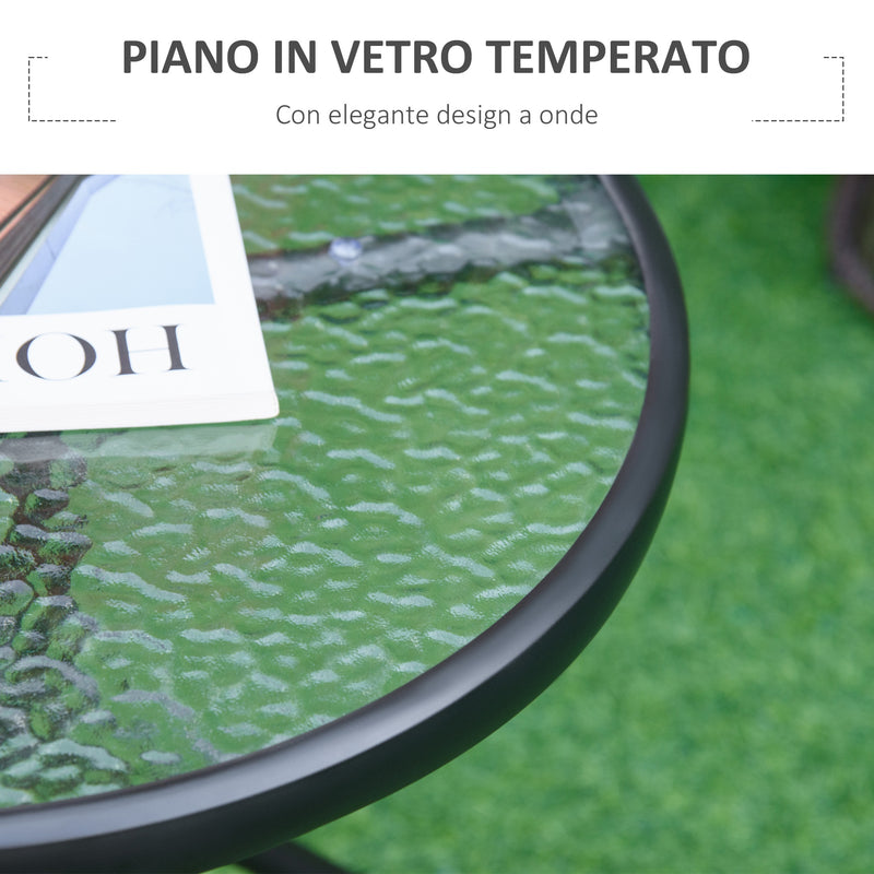 Tavolino da Giardino Ø50x55 cm Piano in Vetro Struttura in Metallo Nero-4