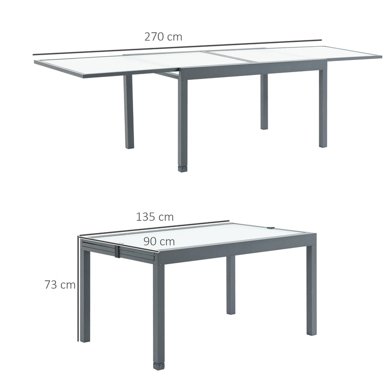 Tavolo Allungabile da Giardino 270x90x73 cm in in Alluminio con Piano in Vetro-3