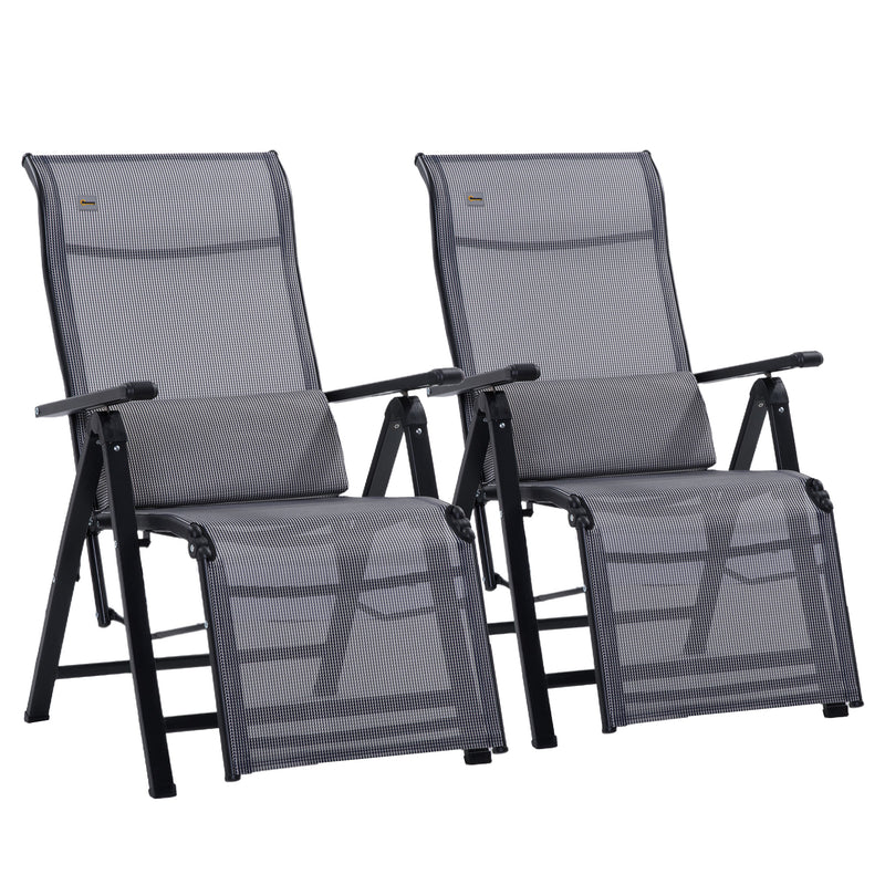 Set 2 Sedie Sdraio Zero Gravity Reclinabile 65x70x111 cm in Acciaio e Tessuto a Rete Grigio-1