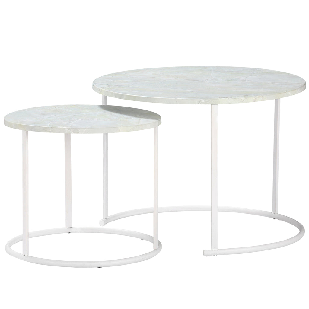 Set 2 Tavolini da Giardino in Metallo Piano Effetto Marmo Bianco – acquista  su Giordano Shop