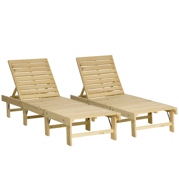 acquista Set 2 Lettini Prendisole 195x59x30 cm in Legno Naturale