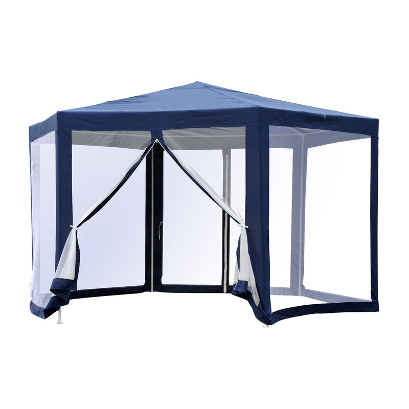 Gazebo da Giardino 1.95x2.5x1.97m in Ferro con 6 Zanzariere Blu e Bianco -1