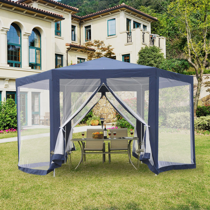 Gazebo da Giardino 1.95x2.5x1.97m in Ferro con 6 Zanzariere Blu e Bianco -2