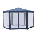 Gazebo da Giardino 1.95x2.5x1.97m in Ferro con 6 Zanzariere Blu e Bianco -3