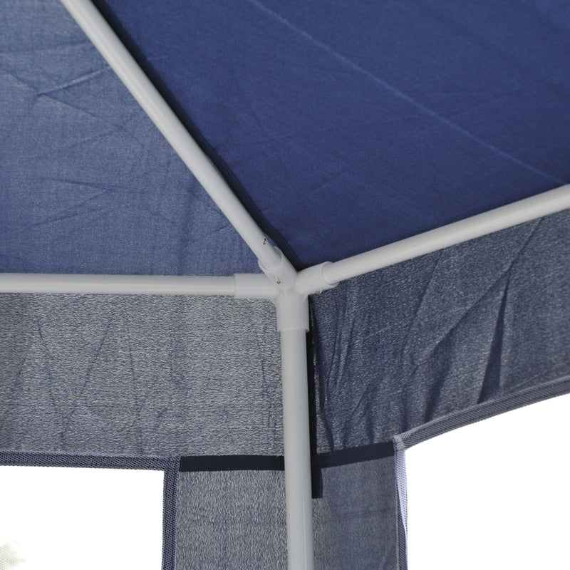 Gazebo da Giardino 1.95x2.5x1.97m in Ferro con 6 Zanzariere Blu e Bianco -6