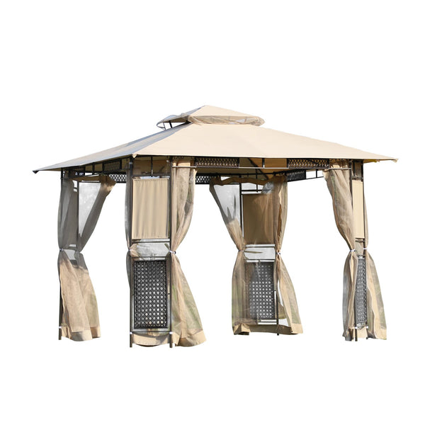 Gazebo da Giardino 3x3m in Acciaio Zanzariere e Doppio Tetto Elegante Kaki acquista