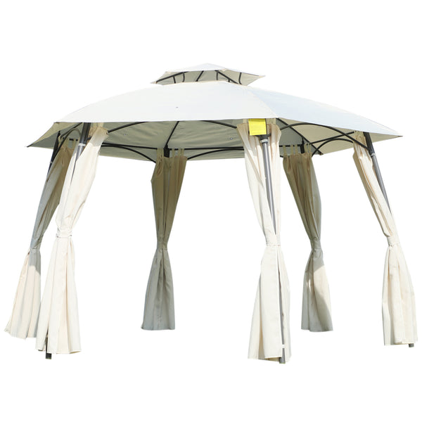 Gazebo da Giardino Ø3.6x2.7m in Metallo Doppio Tetto e Tende Beige acquista