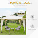 Gazebo da Giardino 3,5x3,5x2,7m in Metallo Doppio Tettuccio Beige-4