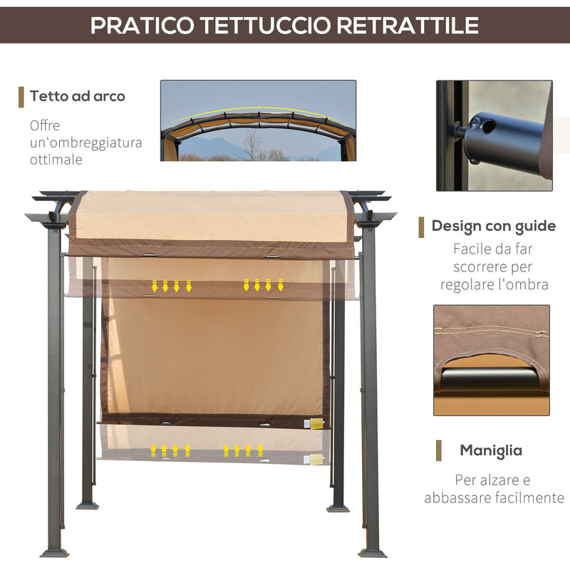 Pergola da Giardino 295x245x250 cm in Metallo e Poliestere Cachi-5