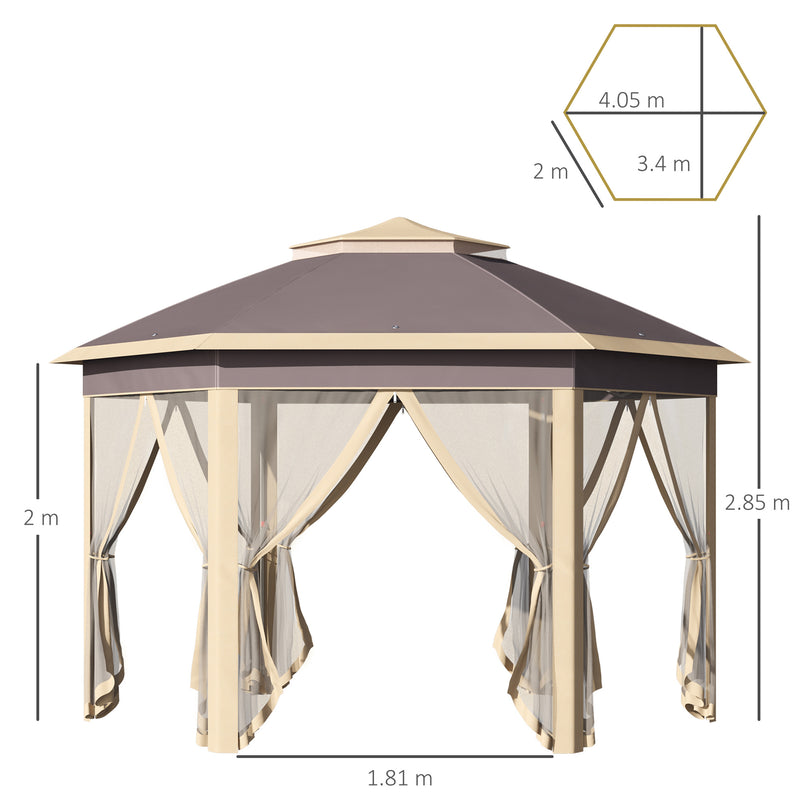 Gazebo da Giardino 405x340x285 cm con Zanzariera Beige-3