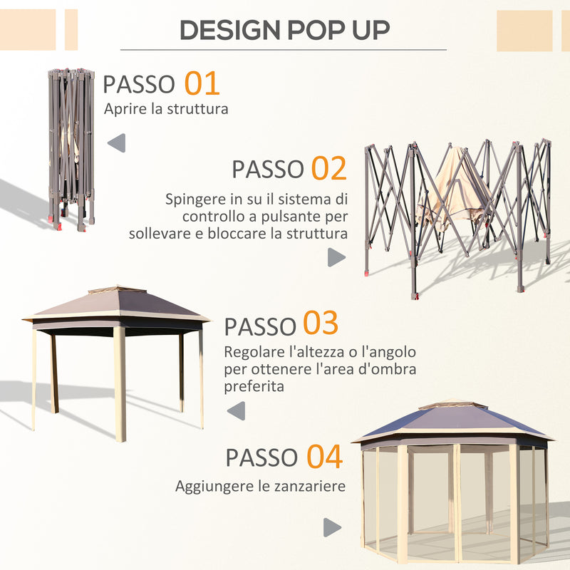 Gazebo da Giardino 405x340x285 cm con Zanzariera Beige-5