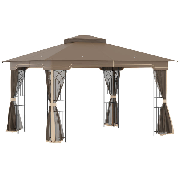 sconto Gazebo da Giardino 3,65x3m in Metallo Marrone e Beige