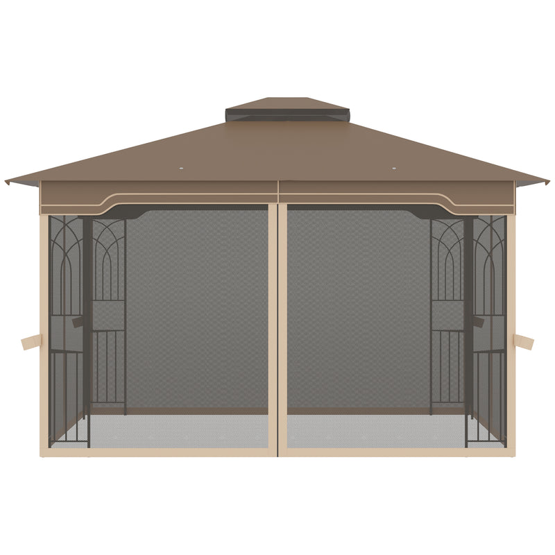 Gazebo da Giardino 3,65x3m in Metallo Marrone e Beige-4