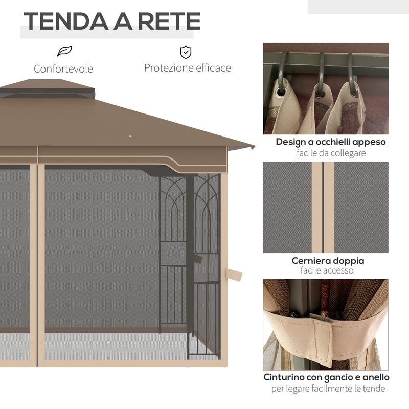 Gazebo da Giardino 3,65x3m in Metallo Marrone e Beige-6