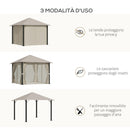 Gazebo da Giardino 2,97x2,97m con Zanzariere in Alluminio e Acciaio Khaki-6