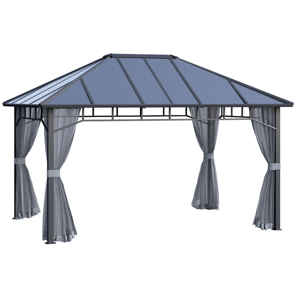 sconto Gazebo da Giardino 4x3m con Zanzariere Tetto in Policarbonato Grigio