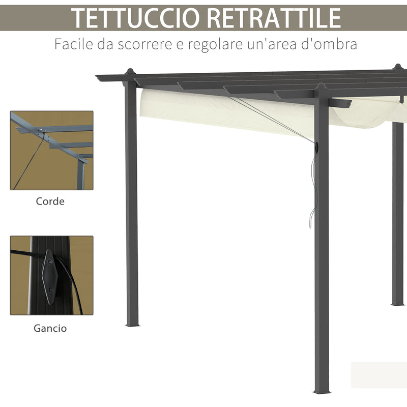 Pergola da Giardino 3,96x2,96m Tettuccio Retrattile e Struttura in Alluminio Crema-5