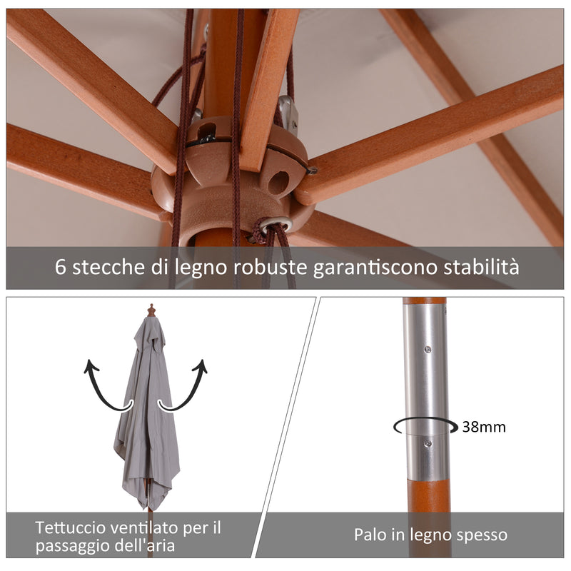 Ombrellone da Giardino in Legno 2x1,5m Grigio-6