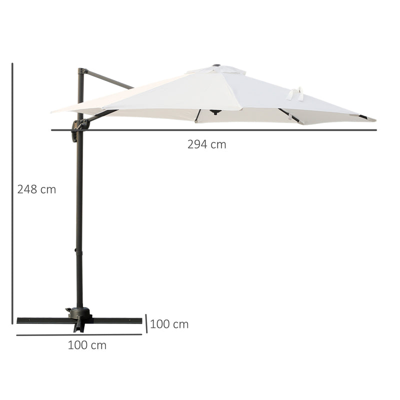 Ombrellone Decentrato da Giardino in Acciaio Ø2,95x2,5 m 360° Bianco Crema -3