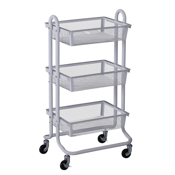 sconto Carrello da Cucina Multiuso Salvaspazio 3 Livelli in Acciaio a Rete Bianco 47x38.5x89 cm