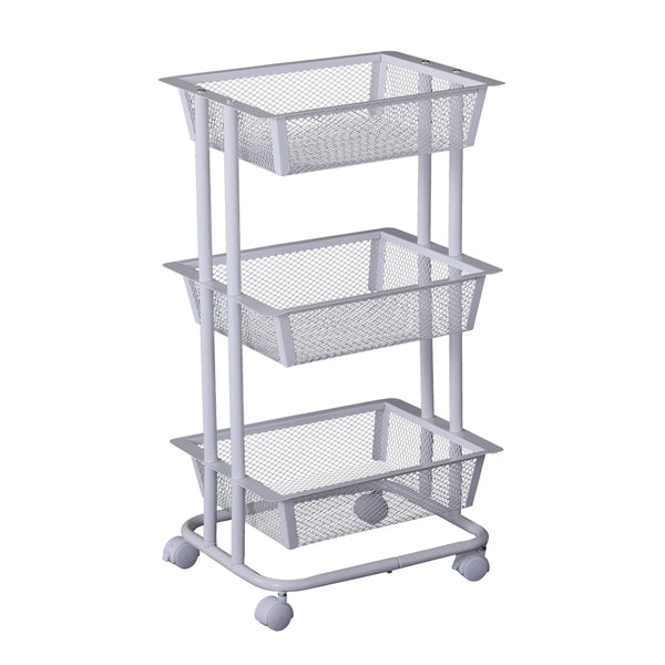 Carrello da Cucina Multiuso Salvaspazio 3 Livelli in Acciaio a Rete Bianco 40x30x79 cm sconto