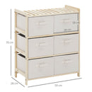 Cassettiera 6 Cassetti in Tessuto Pieghevoli ed Estraibili 59x28x70 cm Beige/Legno-3