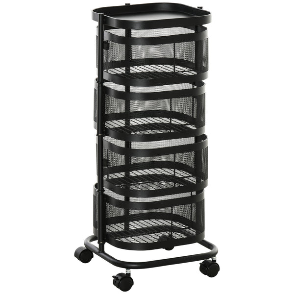 Carrello Portavivande da Cucina 4 Cestelli 1 Ripiano 33x33x77 cm con Ruote in Acciaio Nero acquista