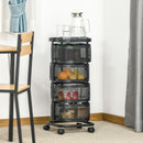 Carrello Portavivande da Cucina 4 Cestelli 1 Ripiano 33x33x77 cm con Ruote in Acciaio Nero-2