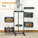 Carrello Portavivande da Cucina 4 Cestelli 1 Ripiano 33x33x77 cm con Ruote in Acciaio Nero-4