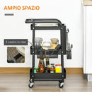 Carrello Portavivande da Cucina 3 Ripiani 51,5x32x75,6 cm con Ruote in Acciaio Nero-4