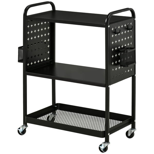 Carrello Portavivande da Cucina 3 Ripiani 70x33,4x80,5 cm con Ruote in Acciaio Nero prezzo