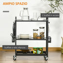 Carrello Portavivande da Cucina 3 Ripiani 70x33,4x80,5 cm con Ruote in Acciaio Nero-4