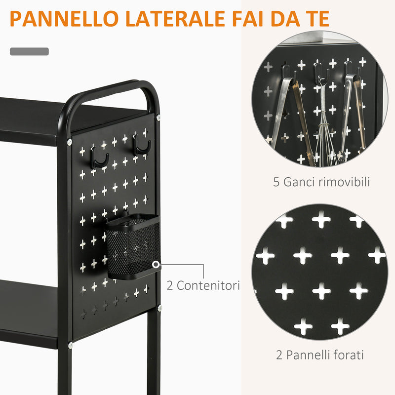 Carrello Portavivande da Cucina 3 Ripiani 70x33,4x80,5 cm con Ruote in Acciaio Nero-6