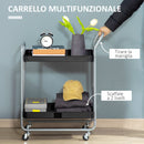 Carrello Portavivande da Cucina 2 Ripiani 63x40,4x83,5 cm con Ruote in Metallo Nero-7