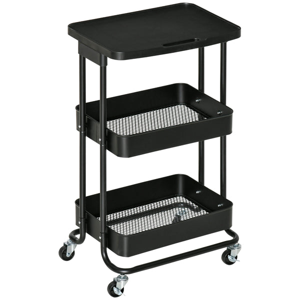 Carrello Portavivande da Cucina 3 Ripiani 46x34,5x76,5 cm con Ruote in Acciaio Nero acquista