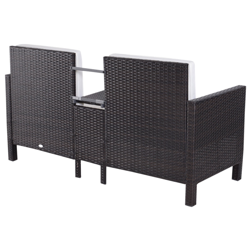 Set Salotto da Giardino in Rattan Sintetico Divano 2 Poltrone e Tavolino Nero -5