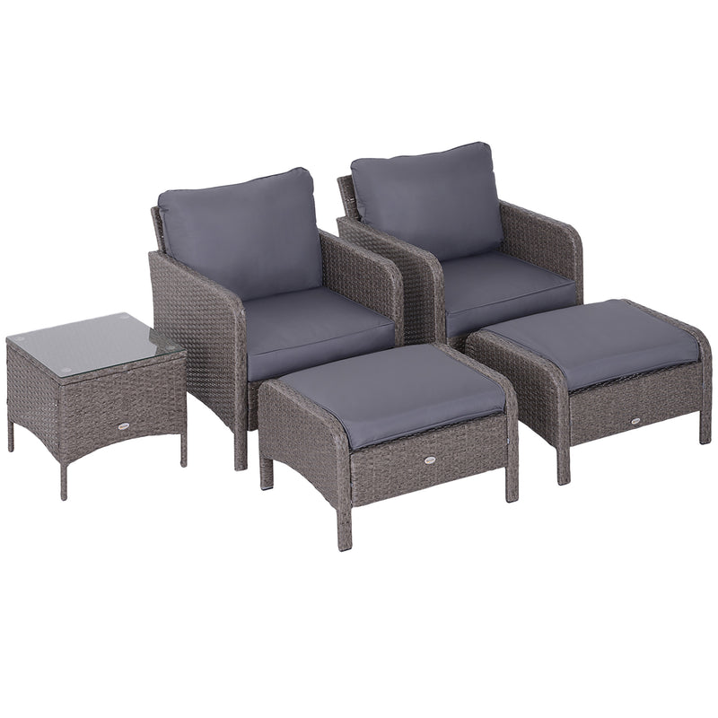 Set Salotto da Giardino in Rattan Sintetico 2 Divani 2 Pouf e Tavolino Grigio -1